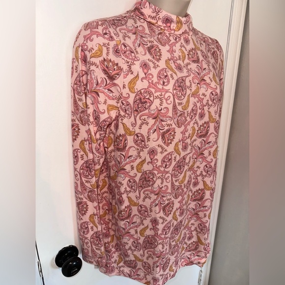 Chic Pink and Yellow Paisley Tunic with High Neck LagenLook Sz L #1747 - Picture 4 of 10